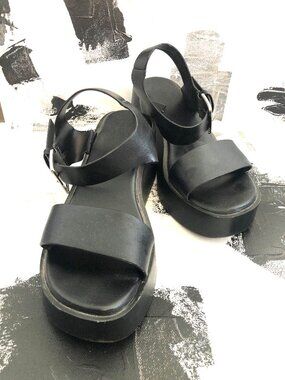 Call It Spring Black Vegan Leather Platform Sandals, Size 8.5